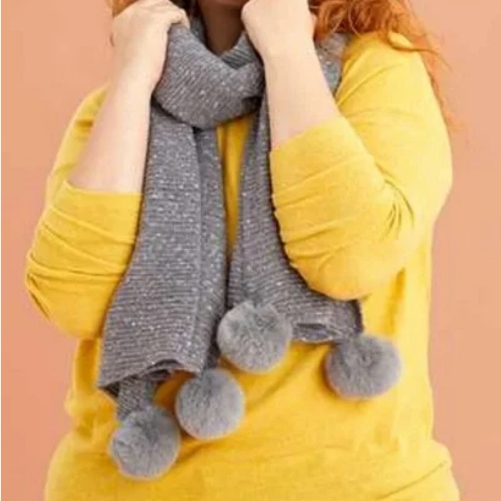 Michael Stars Charcoal Scarf with Pom Poms